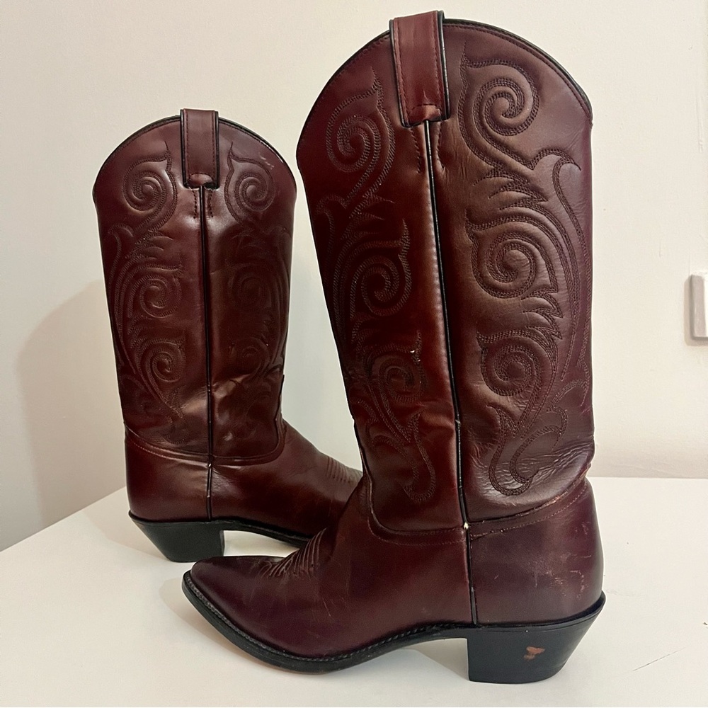 Vintage Tony Lama Red Leather Boots Size 8 - Picture 7 of 14